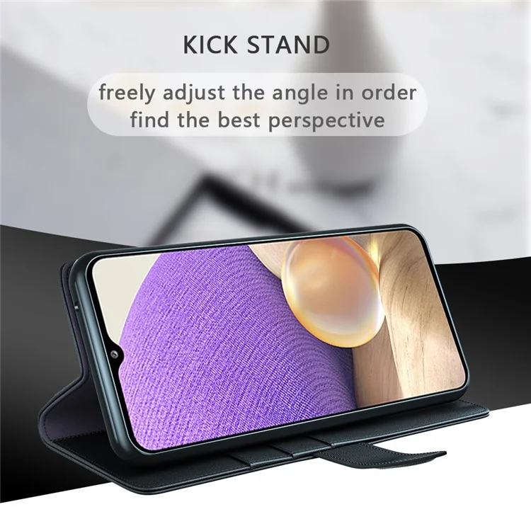 For Samsung Galaxy A32 5G / M32 5G Case Genuine Split Leather Phone Cover with Wallet Stand - Black-Cellmalls