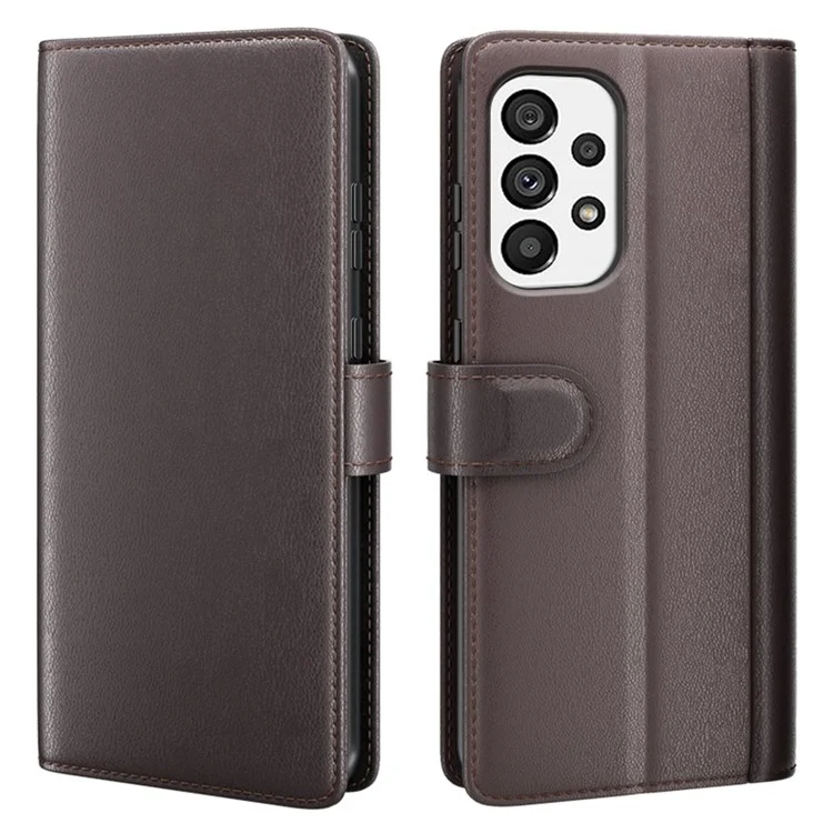 For Samsung Galaxy A33 5G Stand Wallet Phone Case Split Leather Genuine Leather Folio Flip Protective Cover - Black-Cellmalls
