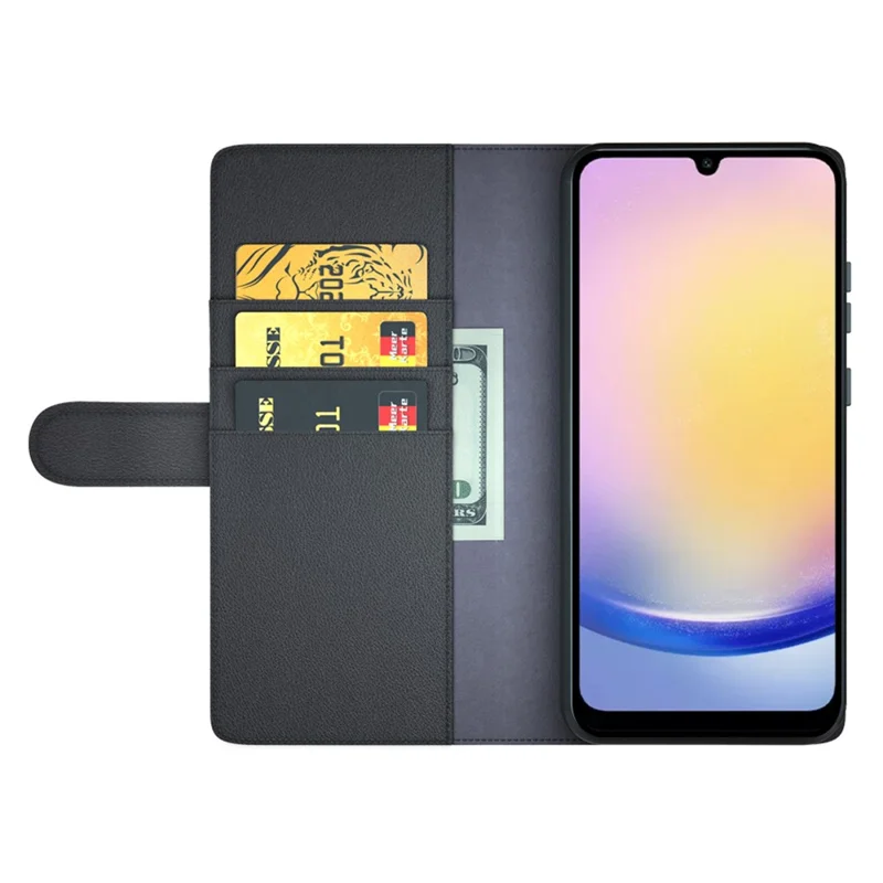 For Samsung Galaxy A26 5G Case Genuine Split Leather Phone Cover with Wallet Stand - Black-Cellmalls