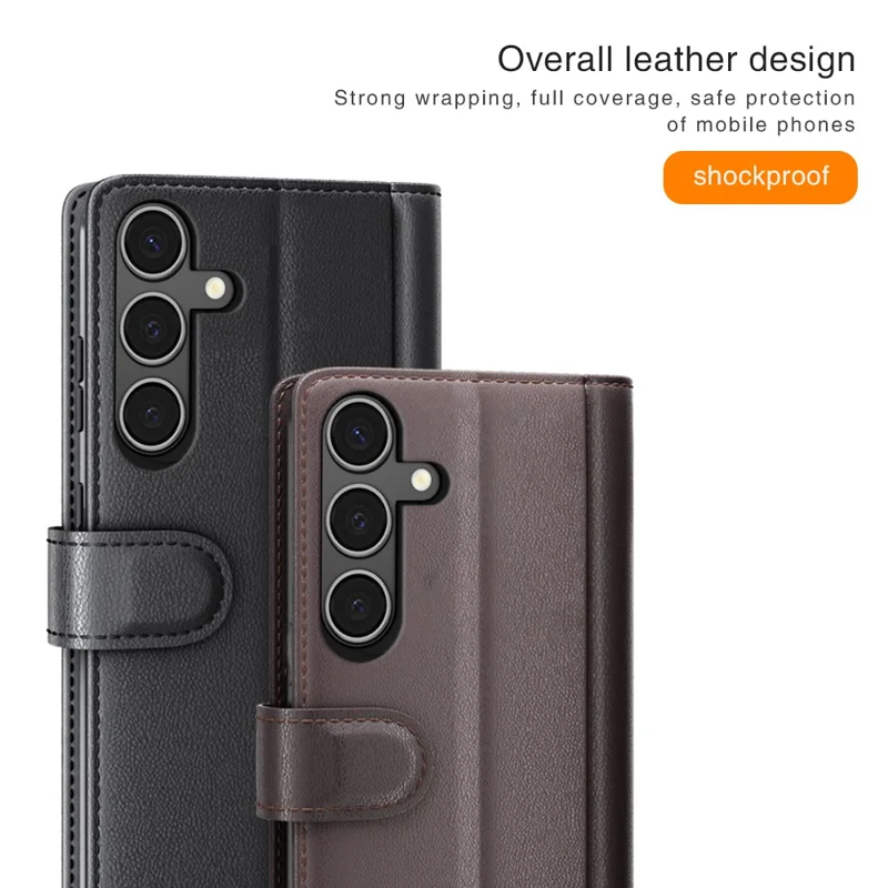 For Samsung Galaxy A34 5G Case Genuine Split Leather Phone Cover with Wallet Stand - Brown-Cellmalls