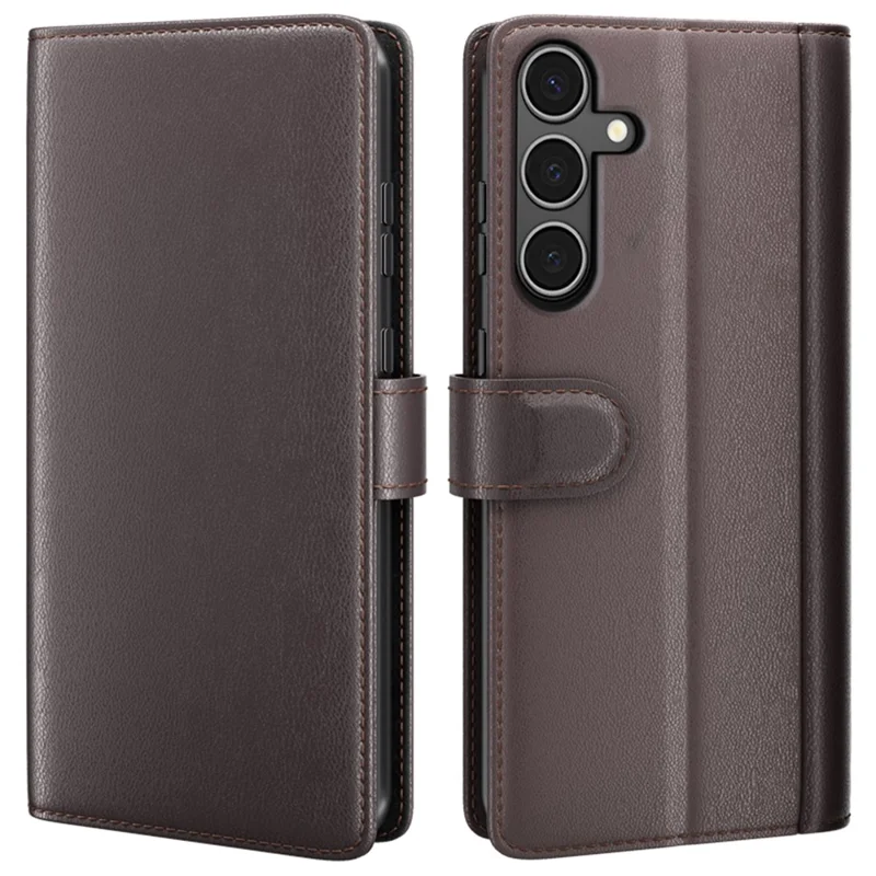 For Samsung Galaxy A34 5G Case Genuine Split Leather Phone Cover with Wallet Stand - Brown-Cellmalls