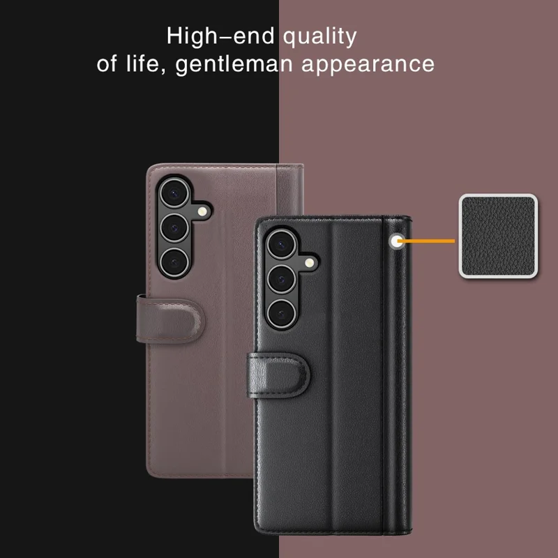 For Samsung Galaxy A34 5G Case Genuine Split Leather Phone Cover with Wallet Stand - Brown-Cellmalls