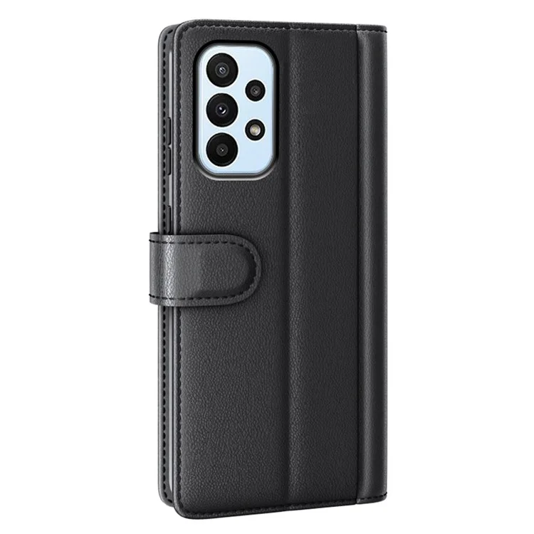 For Samsung Galaxy A23 5G (Global Version) / 4G Split Leather Genuine Leather Phone Case Drop-proof Wallet Stand Flip Cover - Black-Cellmalls