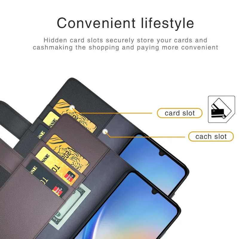 For Samsung Galaxy A34 5G Case Genuine Split Leather Phone Cover with Wallet Stand - Brown-Cellmalls