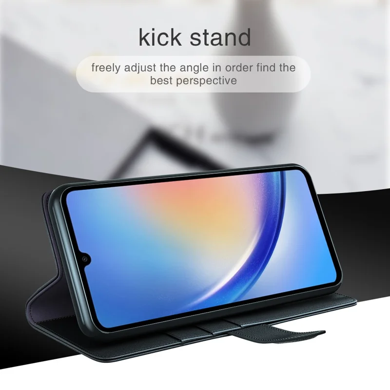 For Samsung Galaxy A35 5G Case Genuine Split Leather Phone Cover with Wallet Stand - Black-Cellmalls