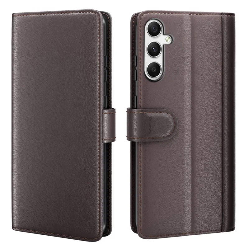 For Samsung Galaxy A35 5G Case Genuine Split Leather Phone Cover with Wallet Stand - Black-Cellmalls