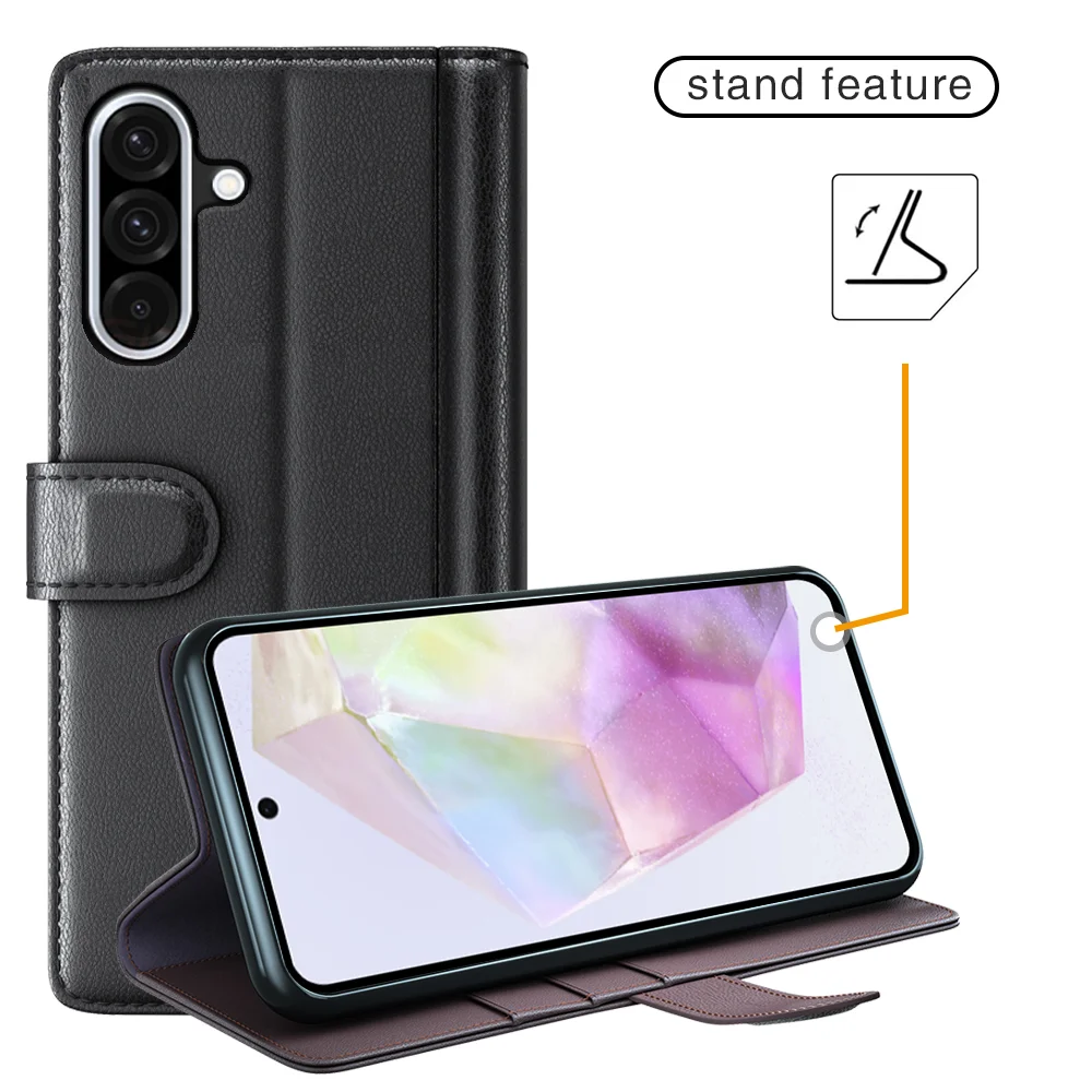 For Samsung Galaxy A36 5G / A56 5G Case Genuine Split Leather Phone Cover with Wallet Stand - Brown-Cellmalls