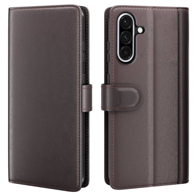 For Samsung Galaxy A36 5G / A56 5G Case Genuine Split Leather Phone Cover with Wallet Stand - Brown-Cellmalls