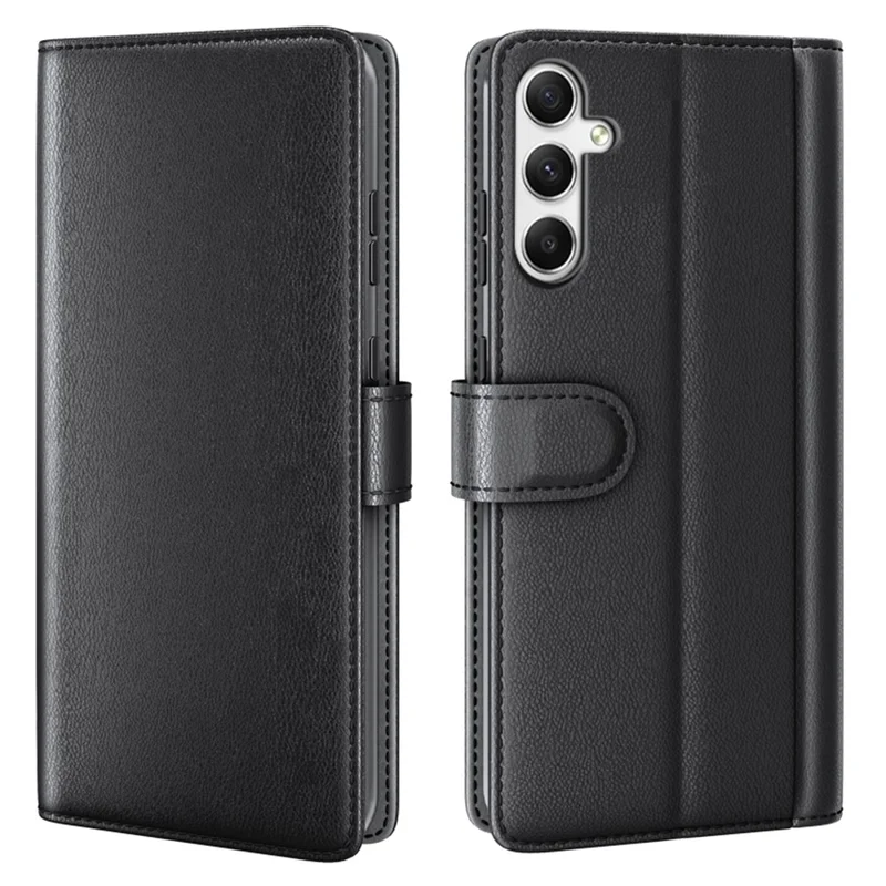 For Samsung Galaxy A35 5G Case Genuine Split Leather Phone Cover with Wallet Stand - Black-Cellmalls