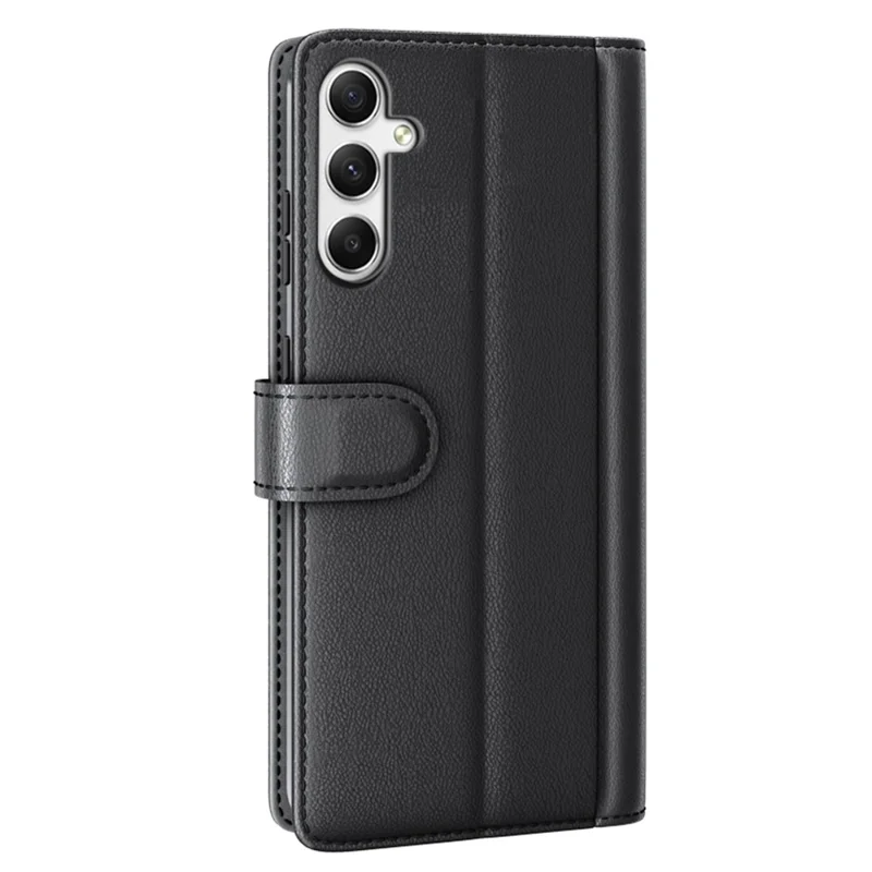 For Samsung Galaxy A35 5G Case Genuine Split Leather Phone Cover with Wallet Stand - Black-Cellmalls