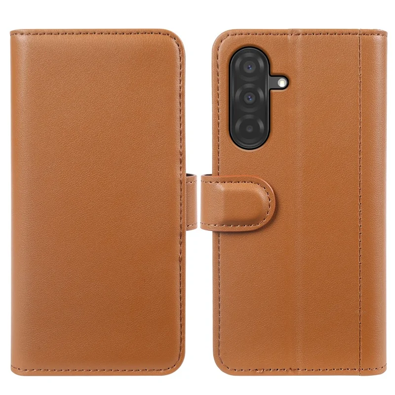 For Samsung Galaxy A36 5G / A56 5G Case Genuine Split Leather Phone Cover with Wallet Stand - Brown-Cellmalls