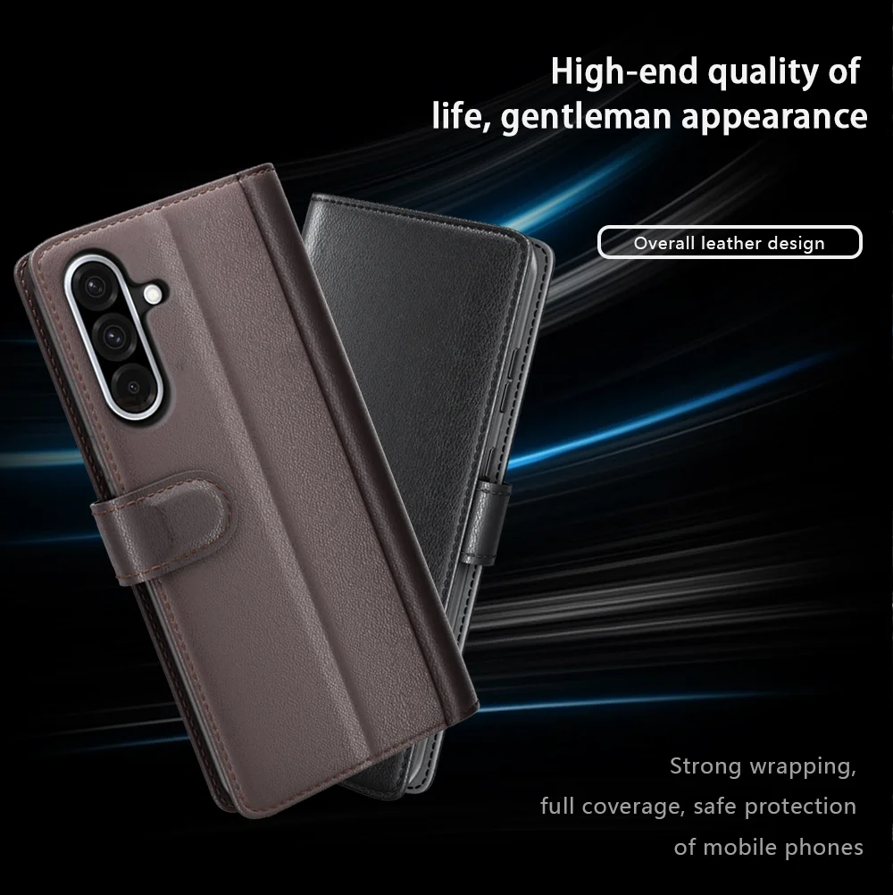 For Samsung Galaxy A36 5G / A56 5G Case Genuine Split Leather Phone Cover with Wallet Stand - Brown-Cellmalls