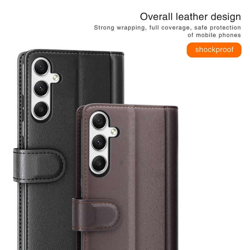 For Samsung Galaxy A35 5G Case Genuine Split Leather Phone Cover with Wallet Stand - Black-Cellmalls