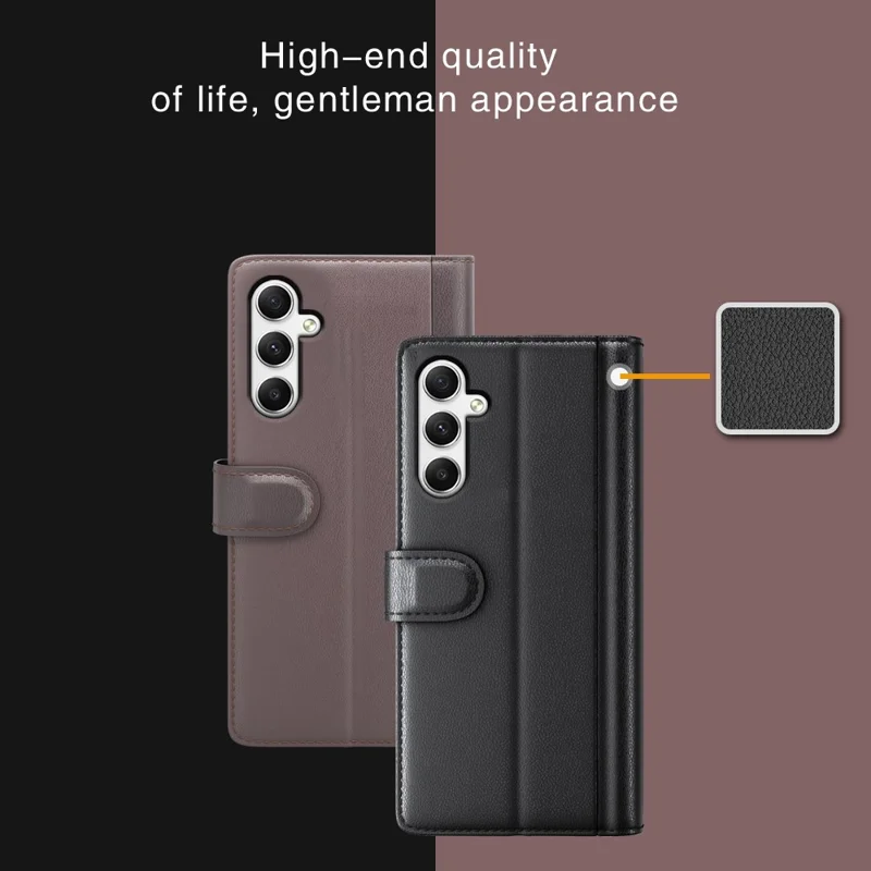 For Samsung Galaxy A35 5G Case Genuine Split Leather Phone Cover with Wallet Stand - Black-Cellmalls