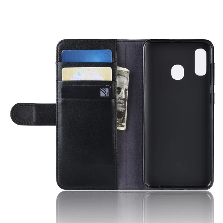 For Samsung Galaxy A40 Phone Cases Genuine Split Leather Wallet Mobile Cover Stand - Black-Cellmalls