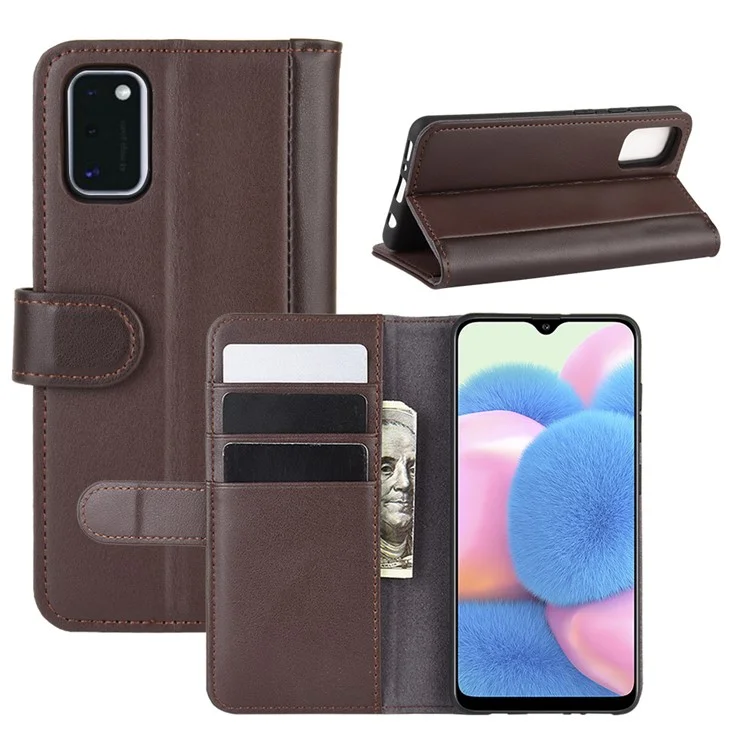 For Samsung Galaxy A41 (Global) Phone Cases Genuine Split Leather Wallet Mobile Cover Stand - Black-Cellmalls