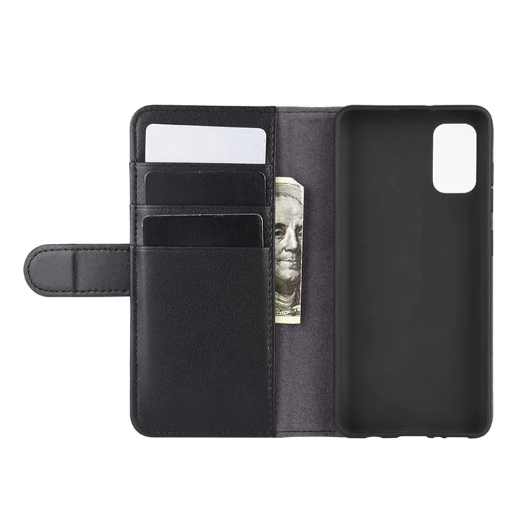 For Samsung Galaxy A41 (Global) Phone Cases Genuine Split Leather Wallet Mobile Cover Stand - Black-Cellmalls