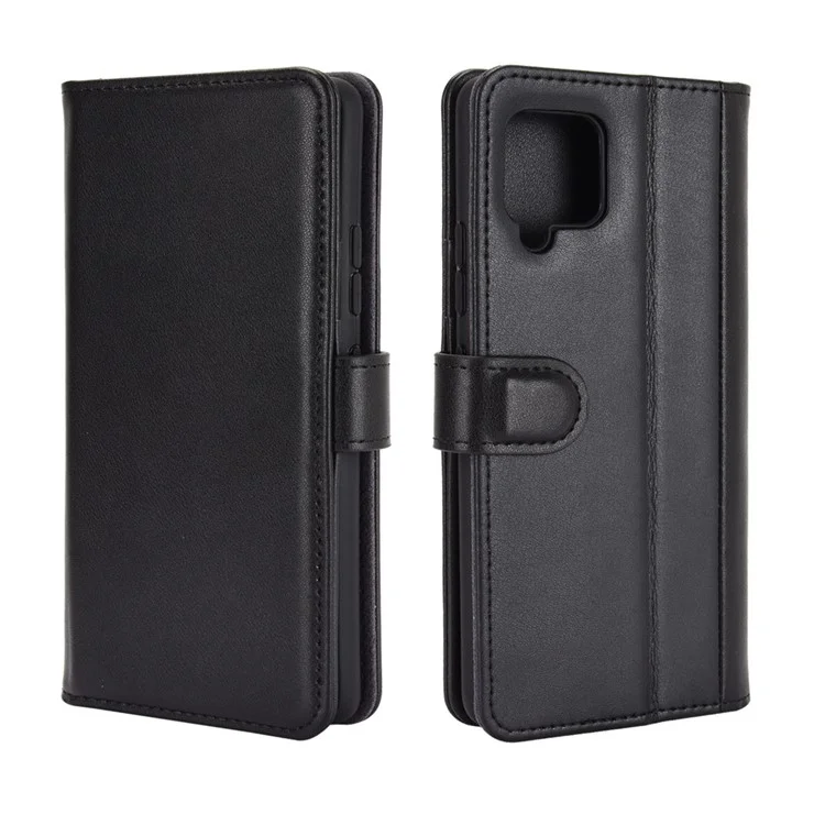 For Samsung Galaxy A42 5G Phone Cases Genuine Split Leather Wallet Mobile Cover Stand - Black-Cellmalls