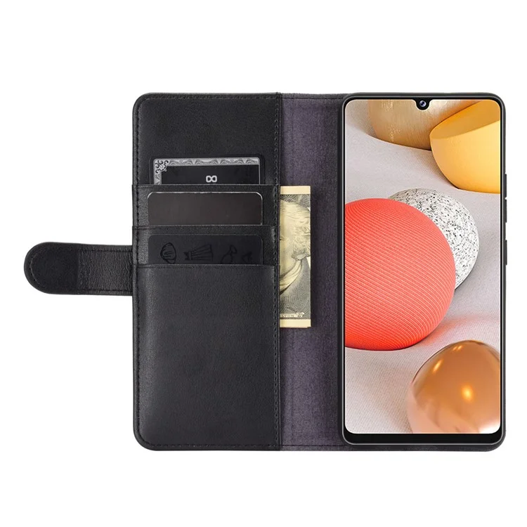 For Samsung Galaxy A42 5G Phone Cases Genuine Split Leather Wallet Mobile Cover Stand - Black-Cellmalls