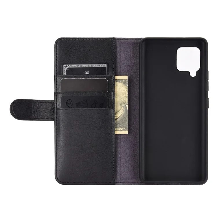 For Samsung Galaxy A42 5G Phone Cases Genuine Split Leather Wallet Mobile Cover Stand - Black-Cellmalls