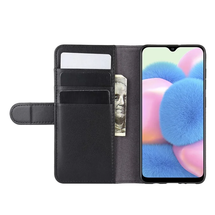 For Samsung Galaxy A41 (Global) Phone Cases Genuine Split Leather Wallet Mobile Cover Stand - Black-Cellmalls