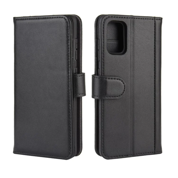 For Samsung Galaxy A41 (Global) Phone Cases Genuine Split Leather Wallet Mobile Cover Stand - Black-Cellmalls