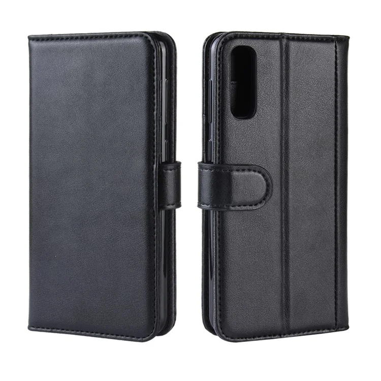 For Samsung Galaxy A50 / A50s / A30s Phone Cases Genuine Split Leather Wallet Mobile Cover Stand - Black-Cellmalls