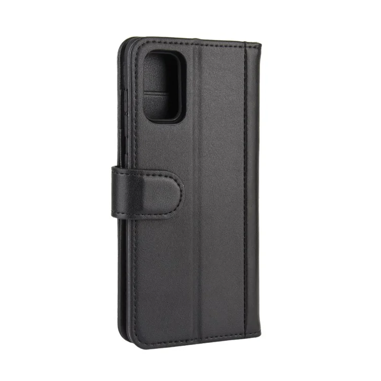 For Samsung Galaxy A41 (Global) Phone Cases Genuine Split Leather Wallet Mobile Cover Stand - Black-Cellmalls
