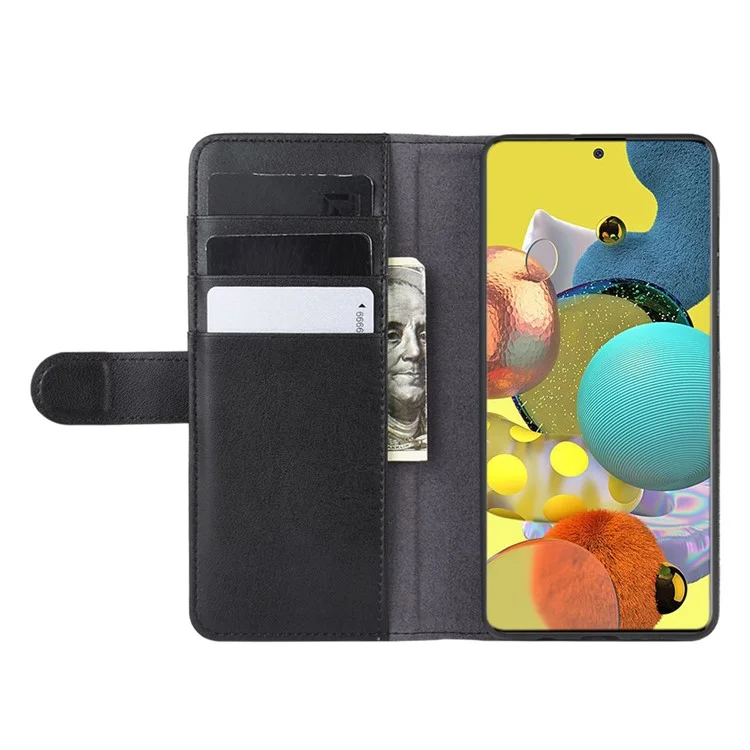 For Samsung Galaxy A51 5G SM-A516 Phone Cases Genuine Split Leather Wallet Mobile Cover Stand - Black-Cellmalls