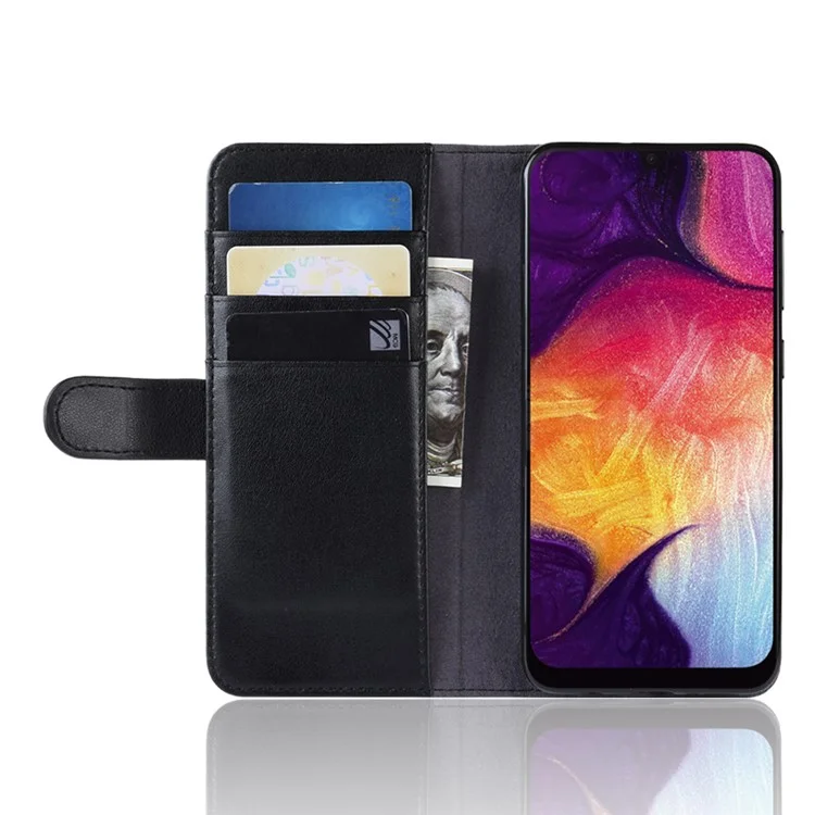 For Samsung Galaxy A50 / A50s / A30s Phone Cases Genuine Split Leather Wallet Mobile Cover Stand - Black-Cellmalls