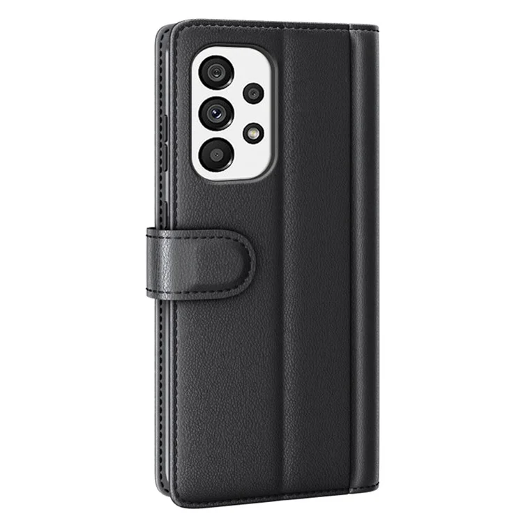 For Samsung Galaxy A53 5G Wallet Case Split Leather Genuine Leather Folio Flip Stand Shockproof Cover - Black-Cellmalls
