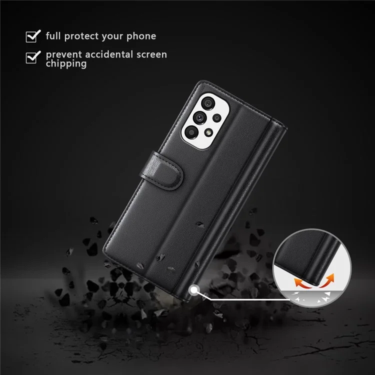 For Samsung Galaxy A53 5G Wallet Case Split Leather Genuine Leather Folio Flip Stand Shockproof Cover - Black-Cellmalls