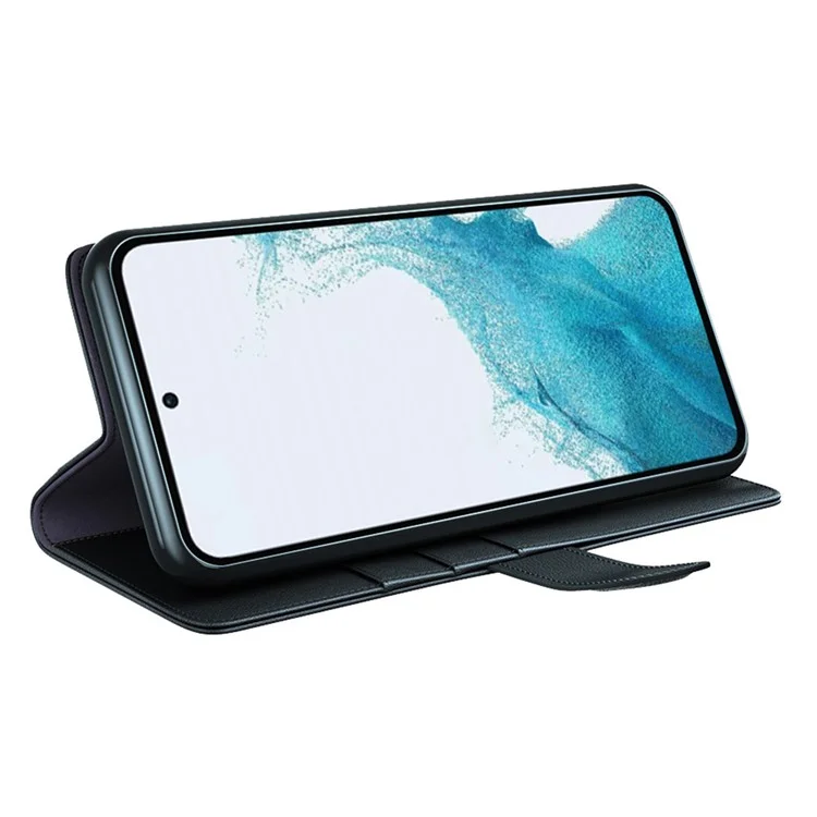For Samsung Galaxy A54 5G Case Genuine Split Leather Phone Cover with Wallet Stand - Black-Cellmalls