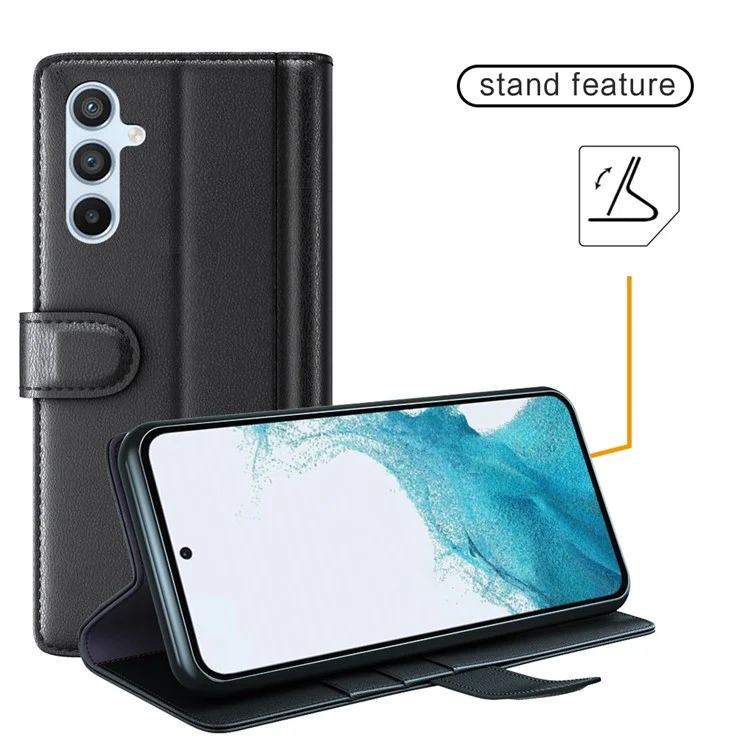 For Samsung Galaxy A54 5G Case Genuine Split Leather Phone Cover with Wallet Stand - Black-Cellmalls