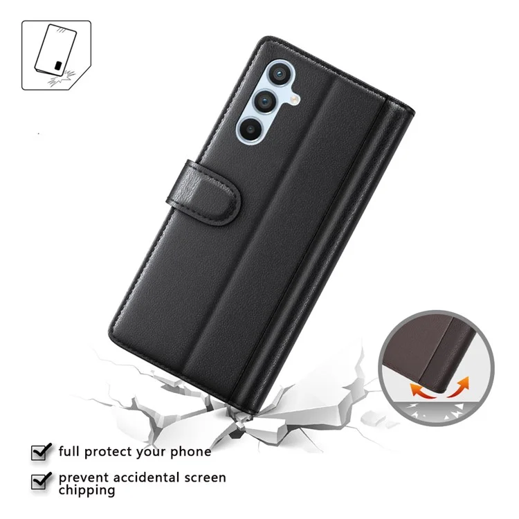 For Samsung Galaxy A54 5G Case Genuine Split Leather Phone Cover with Wallet Stand - Black-Cellmalls