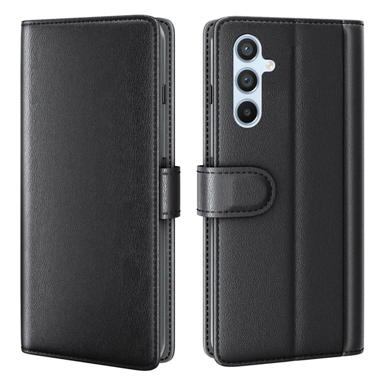 For Samsung Galaxy A54 5G Case Genuine Split Leather Phone Cover with Wallet Stand - Black-Cellmalls
