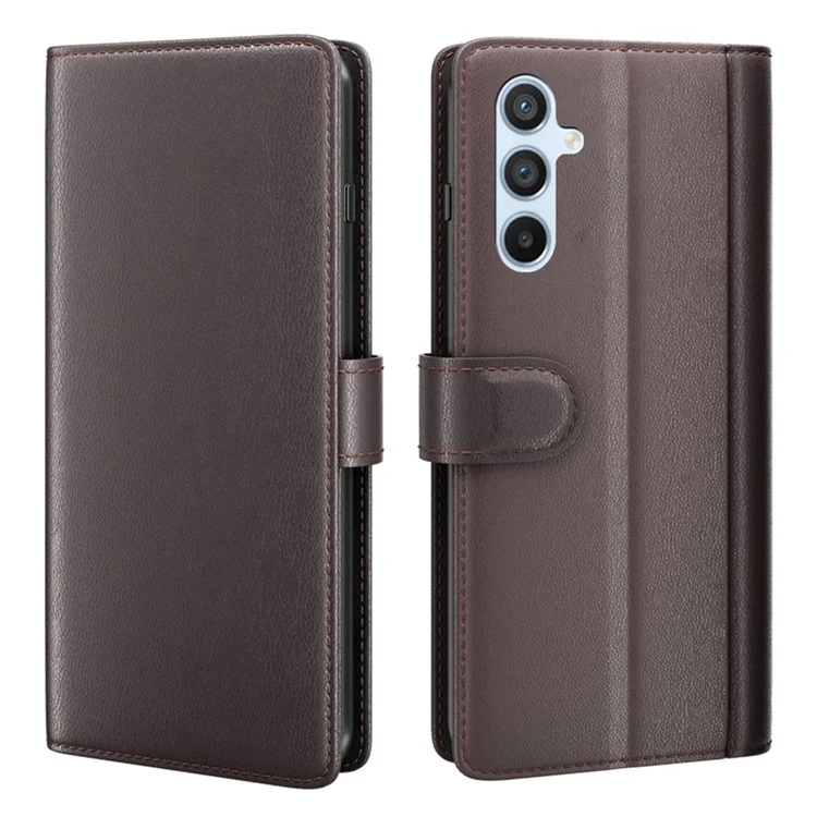 For Samsung Galaxy A54 5G Case Genuine Split Leather Phone Cover with Wallet Stand - Black-Cellmalls