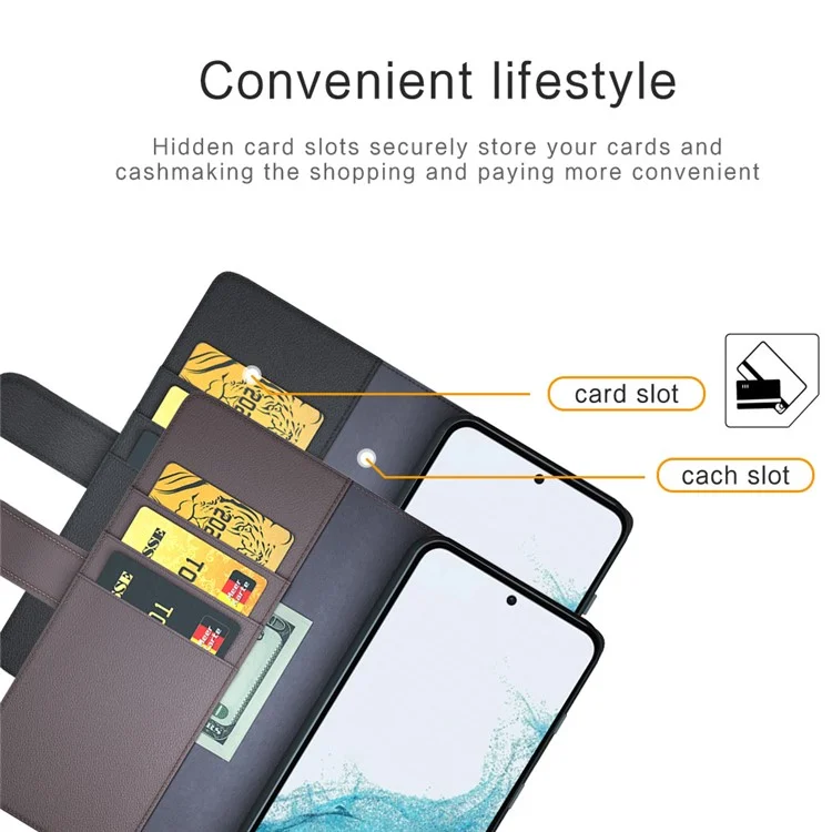 For Samsung Galaxy A54 5G Case Genuine Split Leather Phone Cover with Wallet Stand - Black-Cellmalls