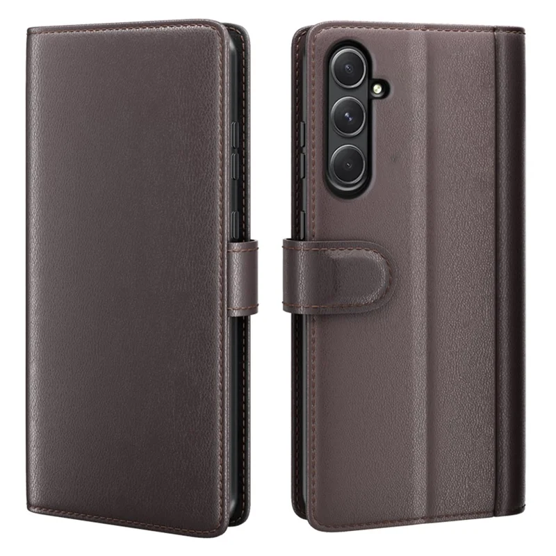 For Samsung Galaxy A55 5G Case Genuine Cow Leather + Split Leather Phone Cover with Wallet Stand - Black-Cellmalls