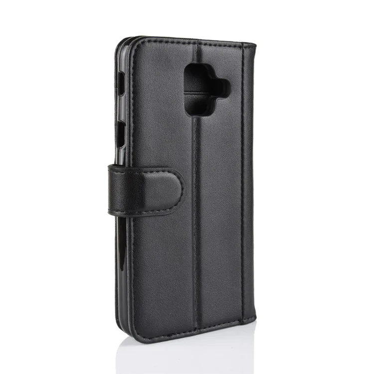 For Samsung Galaxy A6 (2018) Genuine Split Leather Wallet Cell Phone Cover - Black-Cellmalls
