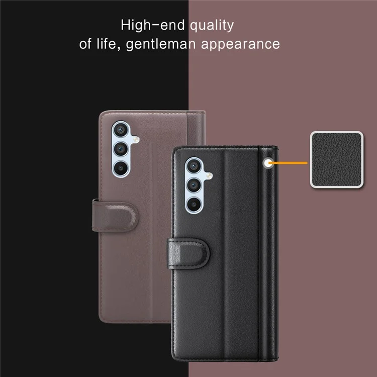 For Samsung Galaxy A54 5G Case Genuine Split Leather Phone Cover with Wallet Stand - Black-Cellmalls