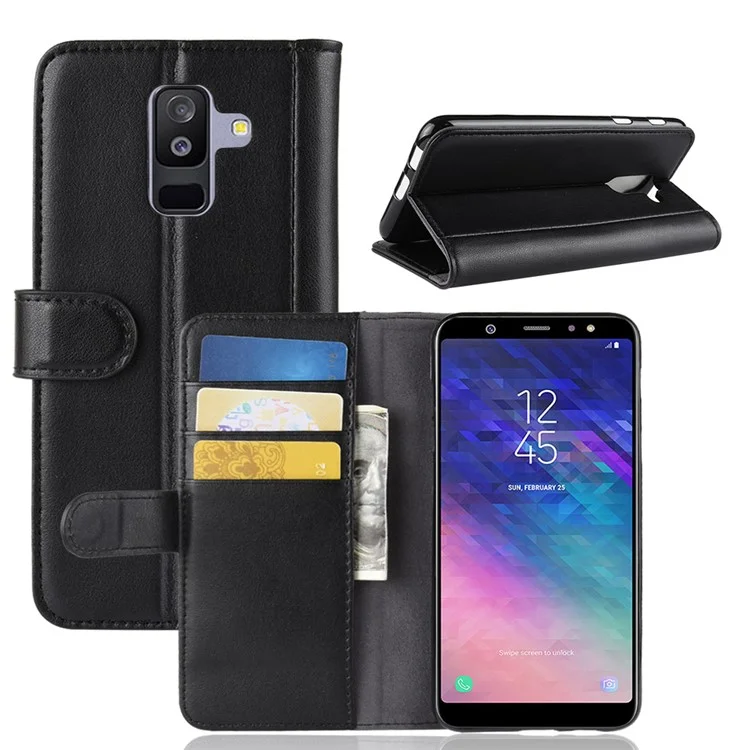 For Samsung Galaxy A6+ (2018) Phone Cases Genuine Split Leather Wallet Mobile Cover Stand-Cellmalls