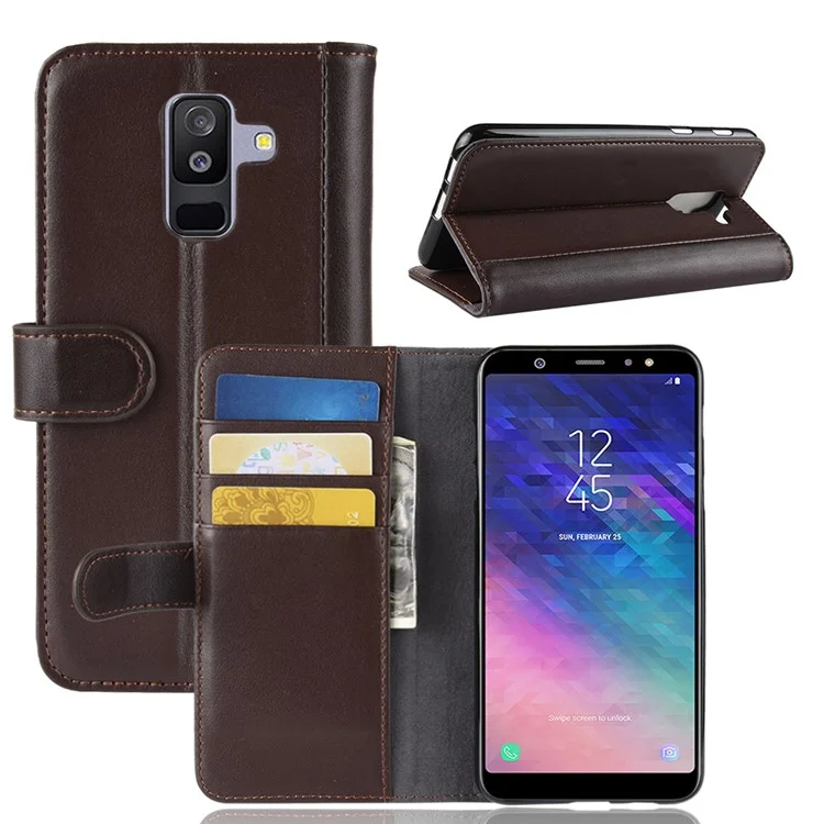 For Samsung Galaxy A6+ (2018) Phone Cases Genuine Split Leather Wallet Mobile Cover Stand-Cellmalls