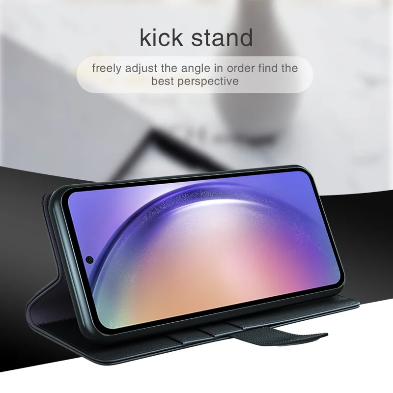 For Samsung Galaxy A55 5G Case Genuine Cow Leather + Split Leather Phone Cover with Wallet Stand - Black-Cellmalls