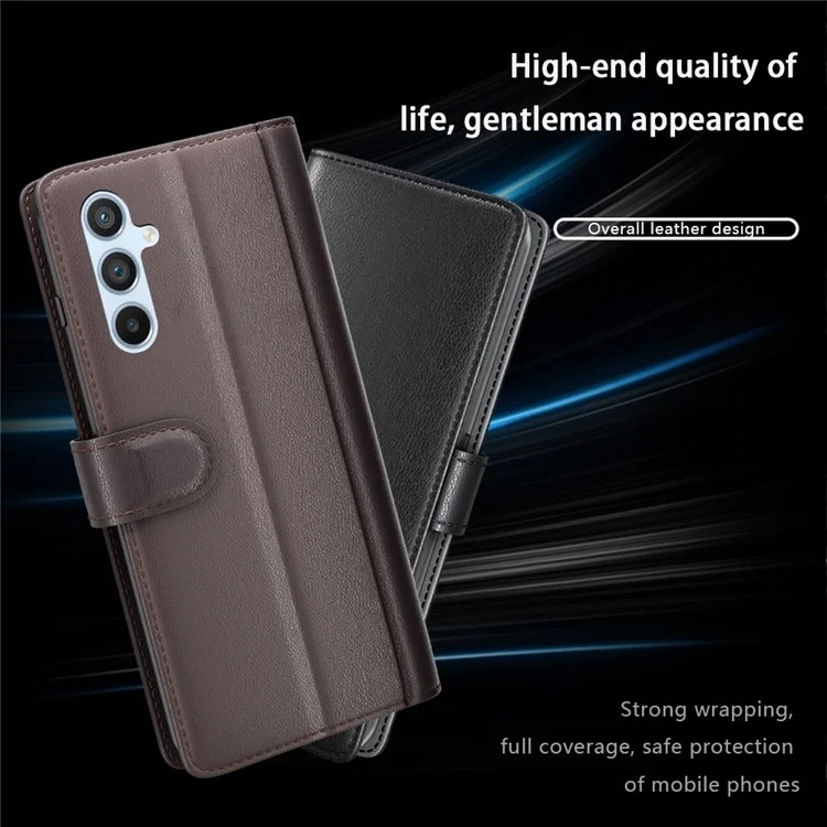 For Samsung Galaxy A54 5G Case Genuine Split Leather Phone Cover with Wallet Stand - Black-Cellmalls