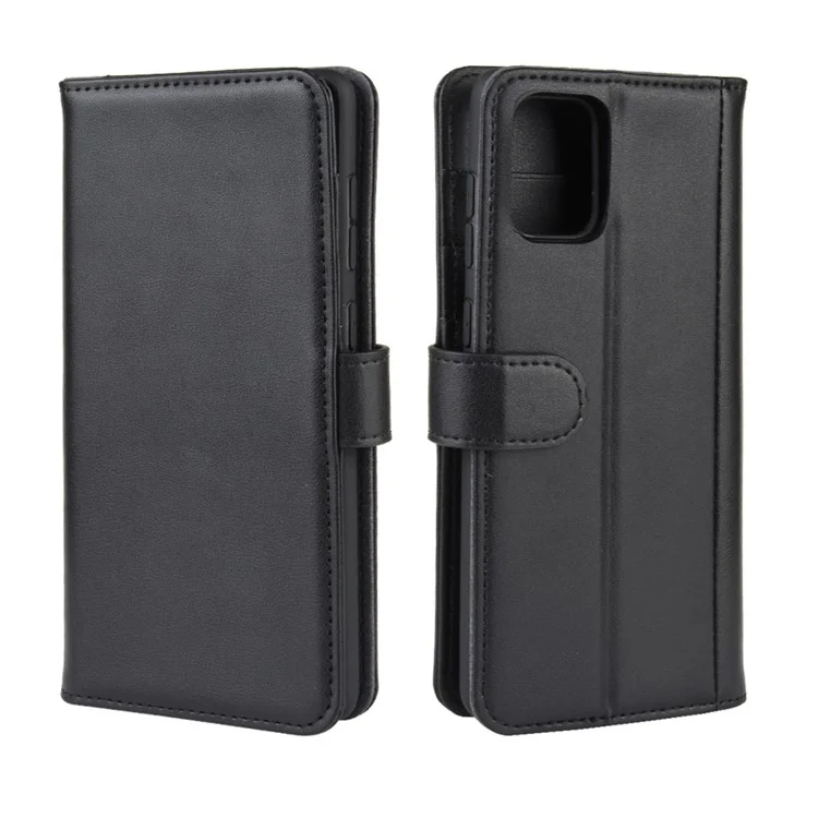 For Samsung Galaxy A71 Phone Cases Genuine Split Leather Wallet Mobile Cover Stand - Black-Cellmalls