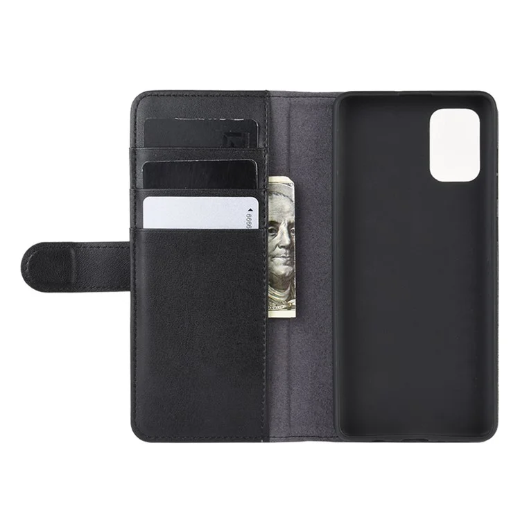 For Samsung Galaxy A71 Phone Cases Genuine Split Leather Wallet Mobile Cover Stand - Black-Cellmalls