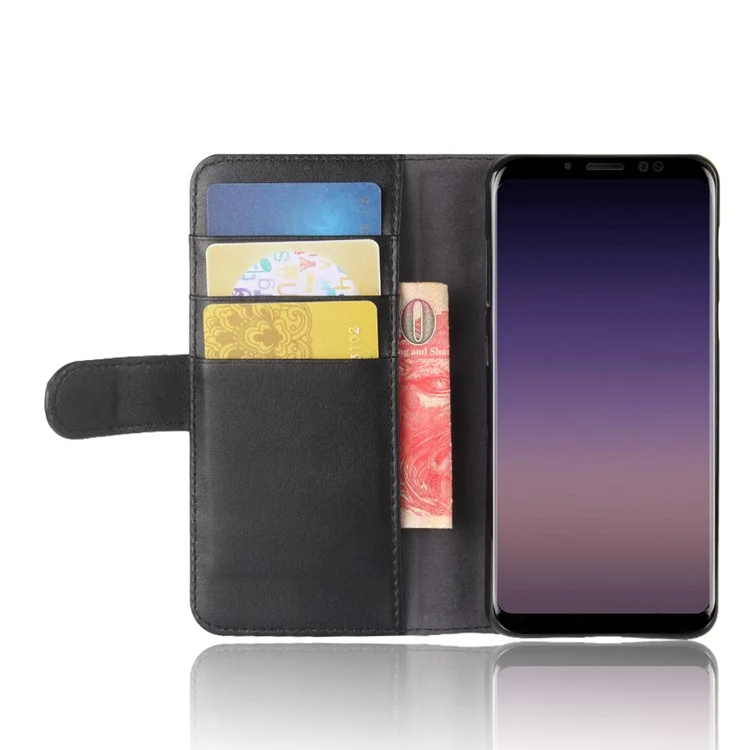 Genuine Leather Wallet Stand Phone Cover for Samsung Galaxy A8 (2018) Cell Phone Leather Shell - Black-Cellmalls