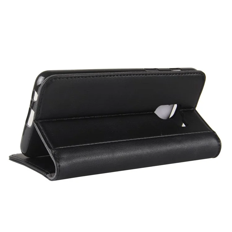 Genuine Leather Wallet Stand Phone Cover for Samsung Galaxy A8 (2018) Cell Phone Leather Shell - Black-Cellmalls