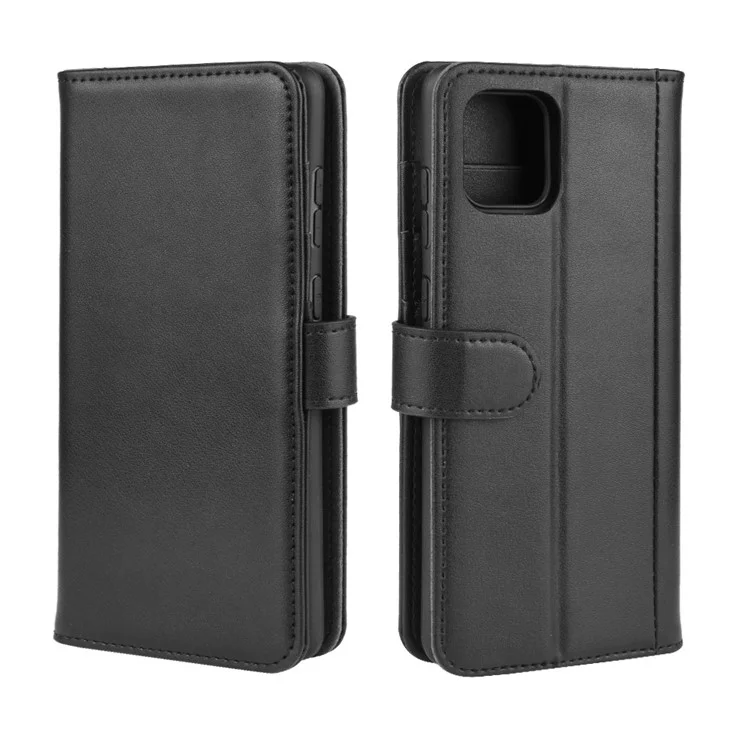 For Samsung Galaxy A81 / Note 10 Lite / M60s Phone Cases Genuine Split Leather Wallet Mobile Cover Stand - Black-Cellmalls